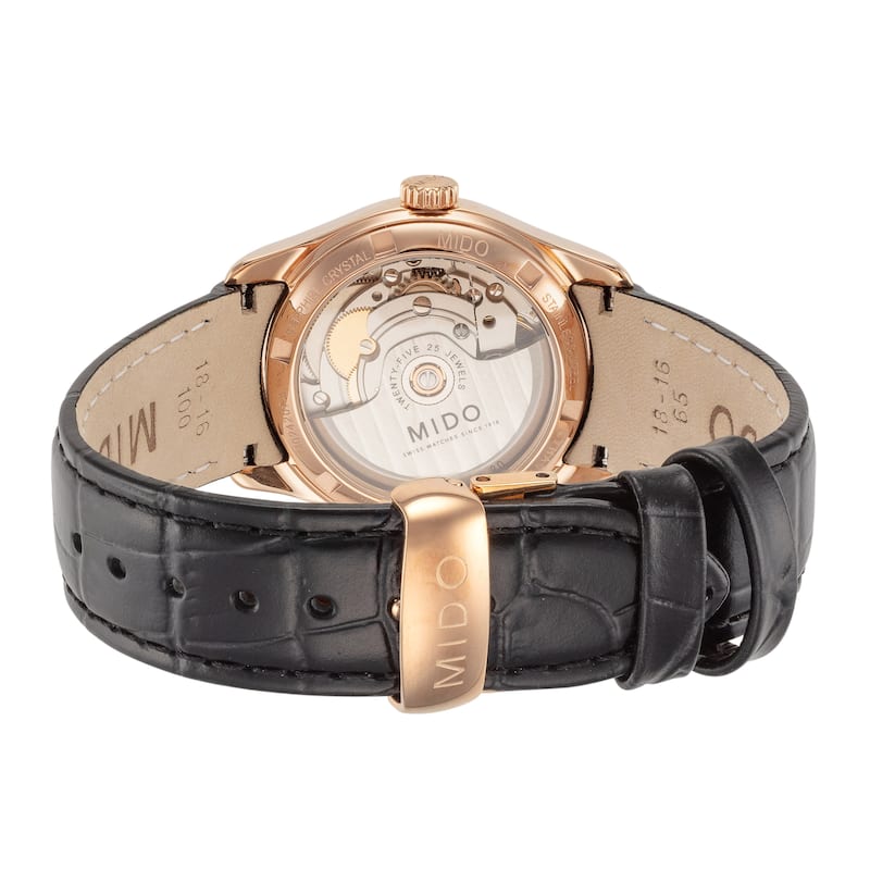 Mido Women's Belluna II 33mm Silver Dial Leather Automatic Watch - Black - One Size