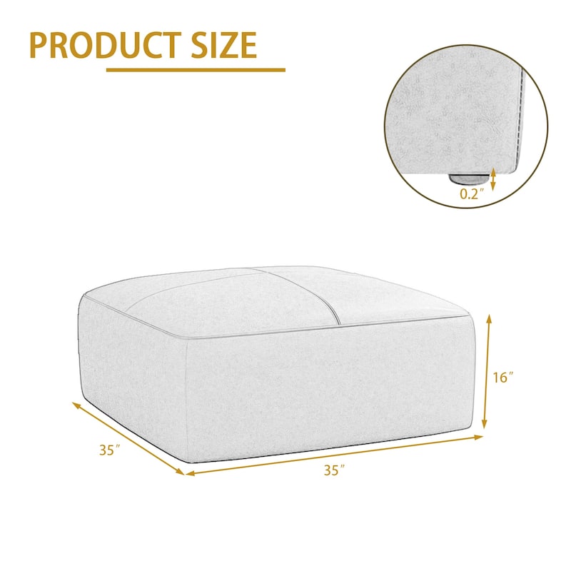 35" Genuine Leather Ottoman, Upholstered Ottoman for Living Room