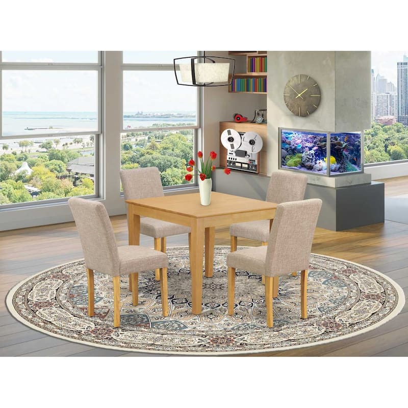 Square Dining Set 5Pc - 36 Inch Table w/ Parsons Chairs - Linen Fabric - Modern Farmhouse Style