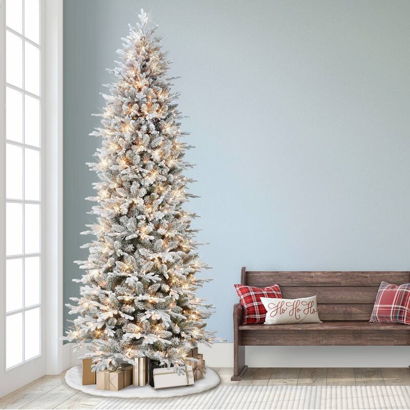Puleo International 9 ft Slim Flocked Northern Fir Artificial Christmas Tree