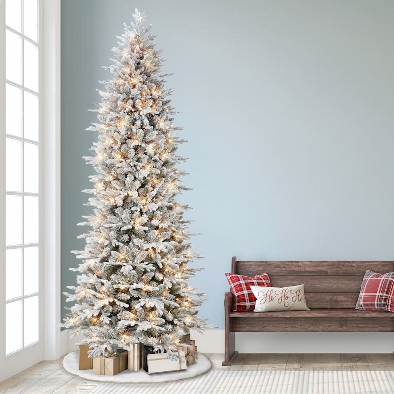 Puleo International 9 ft Slim Flocked Northern Fir Artificial Christmas Tree