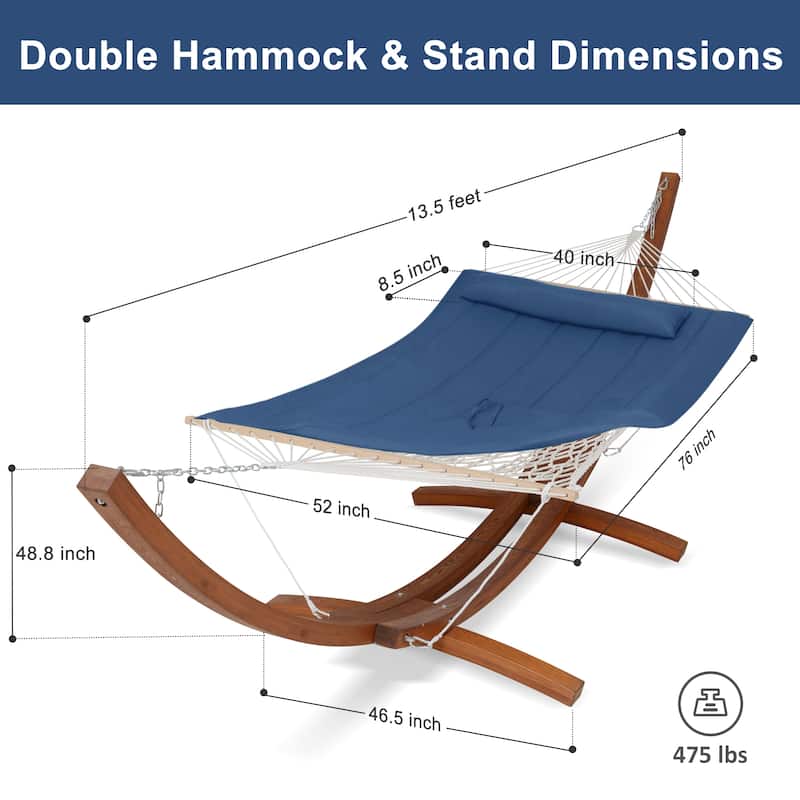 Rope Hammock with 13.5ft Wooden Stand and Removable Pad