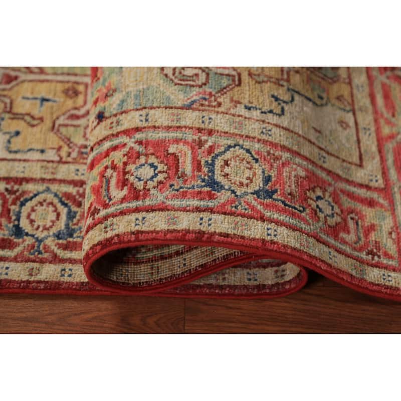 Heriz Serapi Vegetable Dye Accent Rug Geometric Handmade Wool Carpet - 3'0"x 4'10"