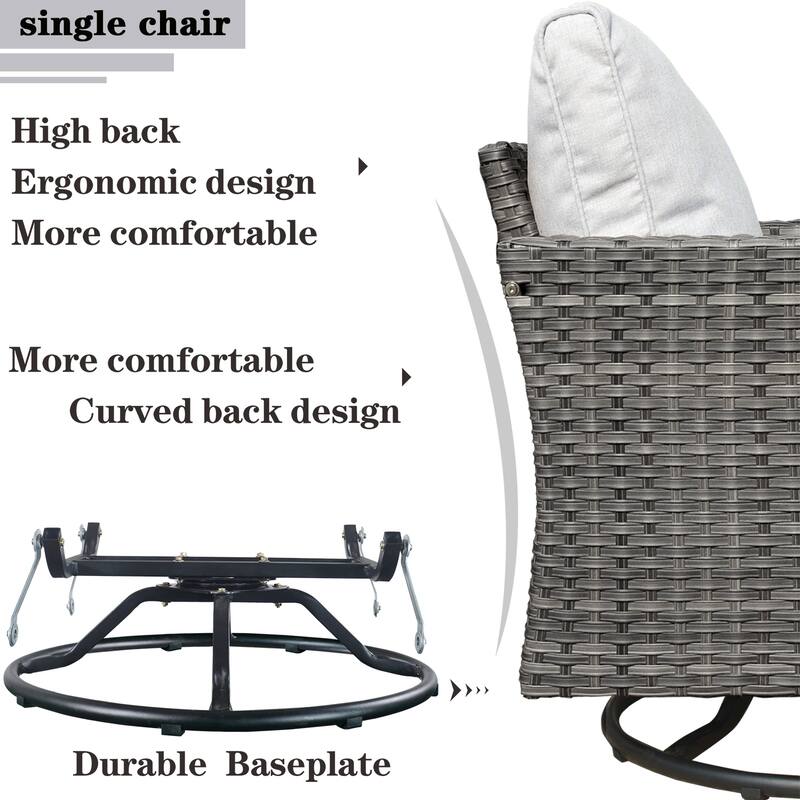 OVIOS 7-piece Wicker Sectional Sofa Swivel Rocking Chair Set With Fire Pit