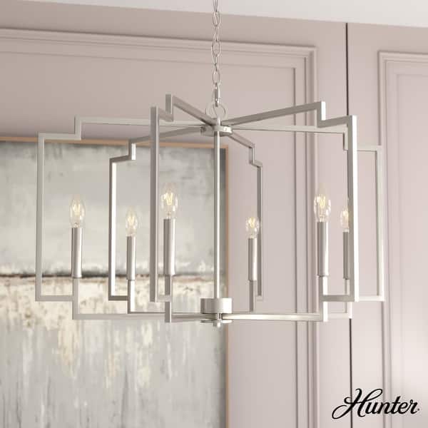 slide 2 of 12, Hunter Zoanne 6-Light Modern Geometric Chandelier - Entry, Dining Room - Contemporary, Transitional 30" - Brushed Nickel