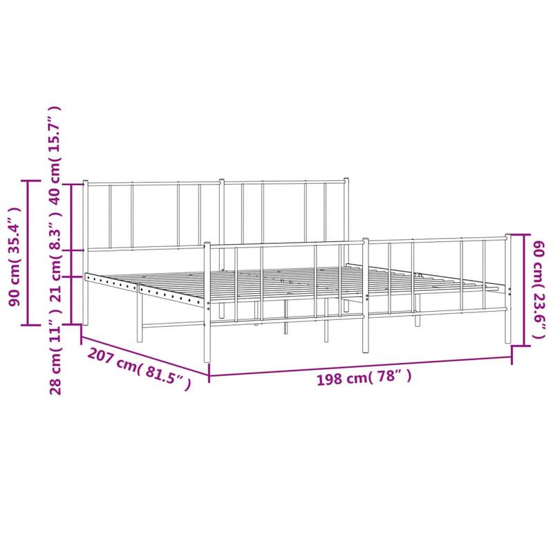 vidaXL Metal Bed Frame with Headboard, No Mattress