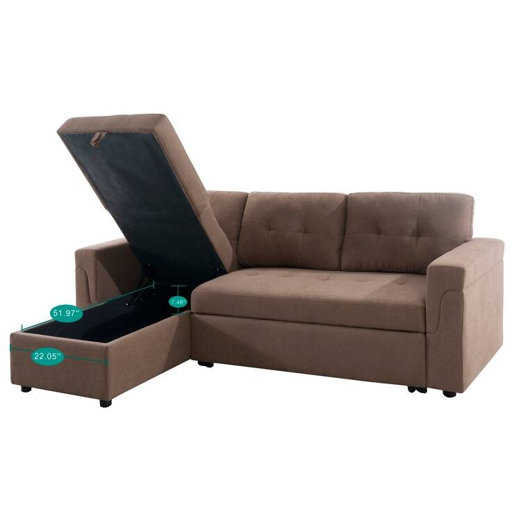 Perry Modern Reversible Sleeper Sectional Sofa with Storage Chaise, Pullout Sleeper Sofa Couch Bed for Living Room
