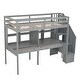 preview thumbnail 7 of 37, Twin Size All-in-One Loft Bed with Double Desk and Shelves, Storage Staircase, Guardrails, Wood Slat Support for Bedroom Dorm