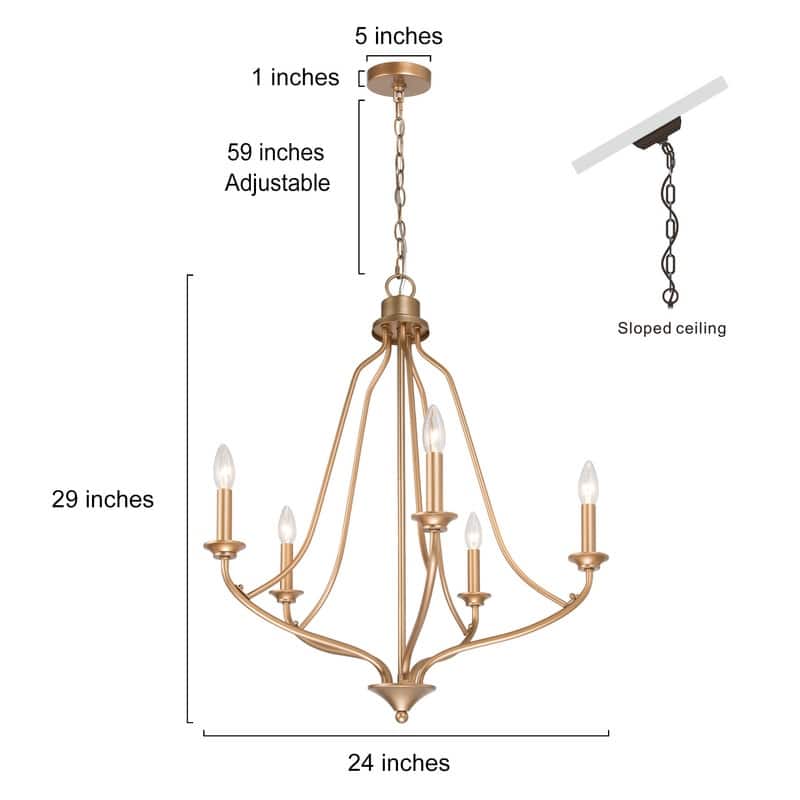 Modern Glam Gold 5-light Empire Wheel Chandelier Candle Ceiling Lighting for Foyer, Stairs - D24" x H89"