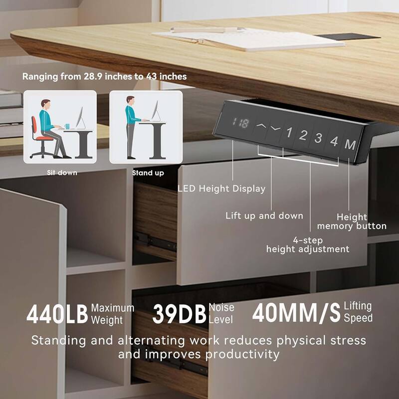 WESOME White Adjustable L Shaped Desk with LED Power Outlets, Electric Sit and Stand Desk