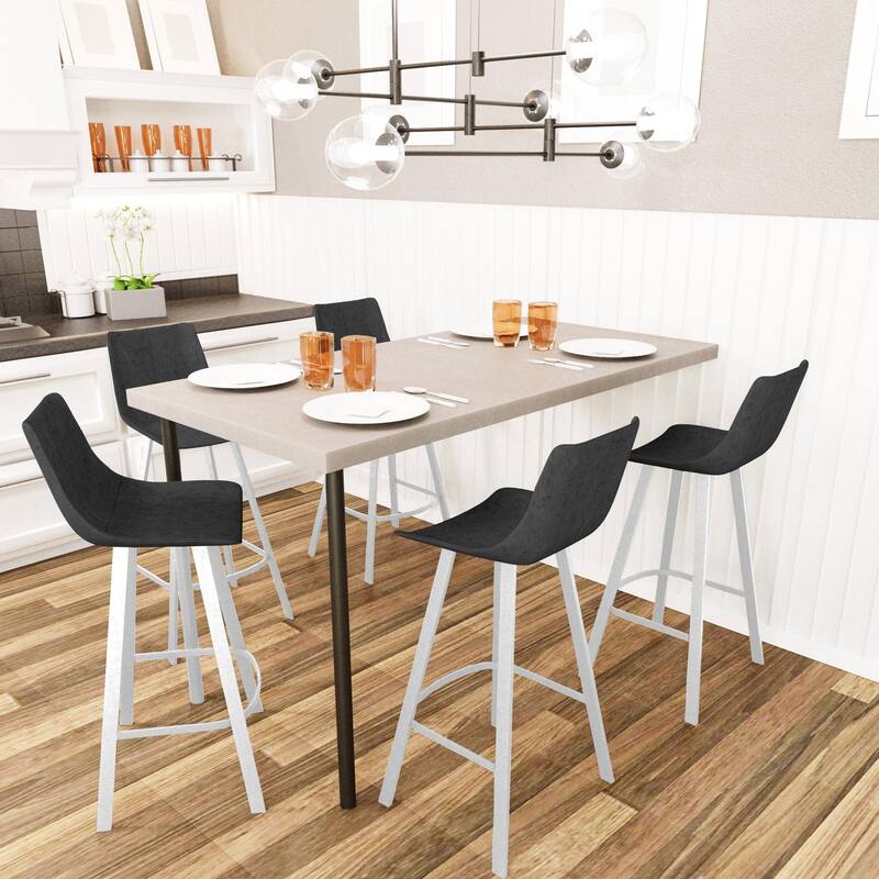 Leather 41" Counter Height Bar Stool with Stainless Steel Legs and Footrest