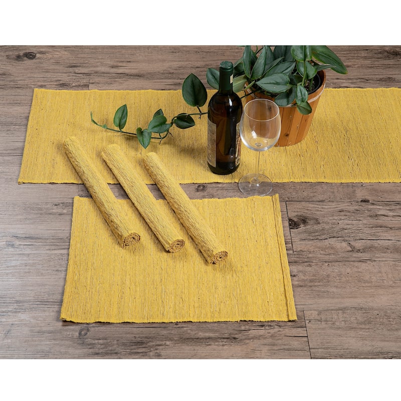 Novica Handmade Yellow Aroma Cotton Blend Table Runner And Placemats (5 Pieces)