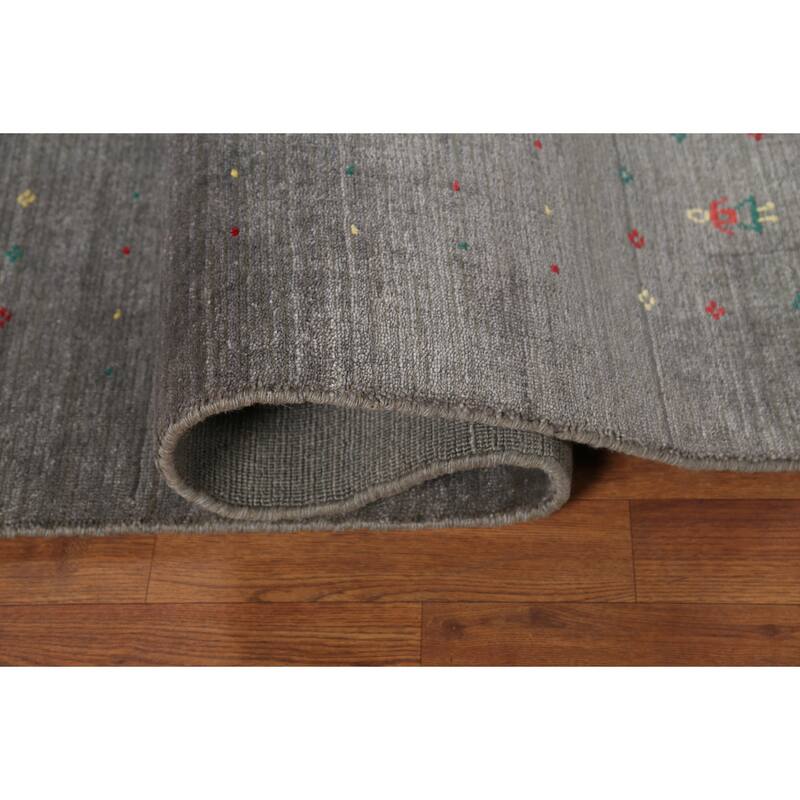 Tribal Gray Gabbeh Oriental Area Rug Hand-Knotted Wool Carpet - 6'1"x 8'6"