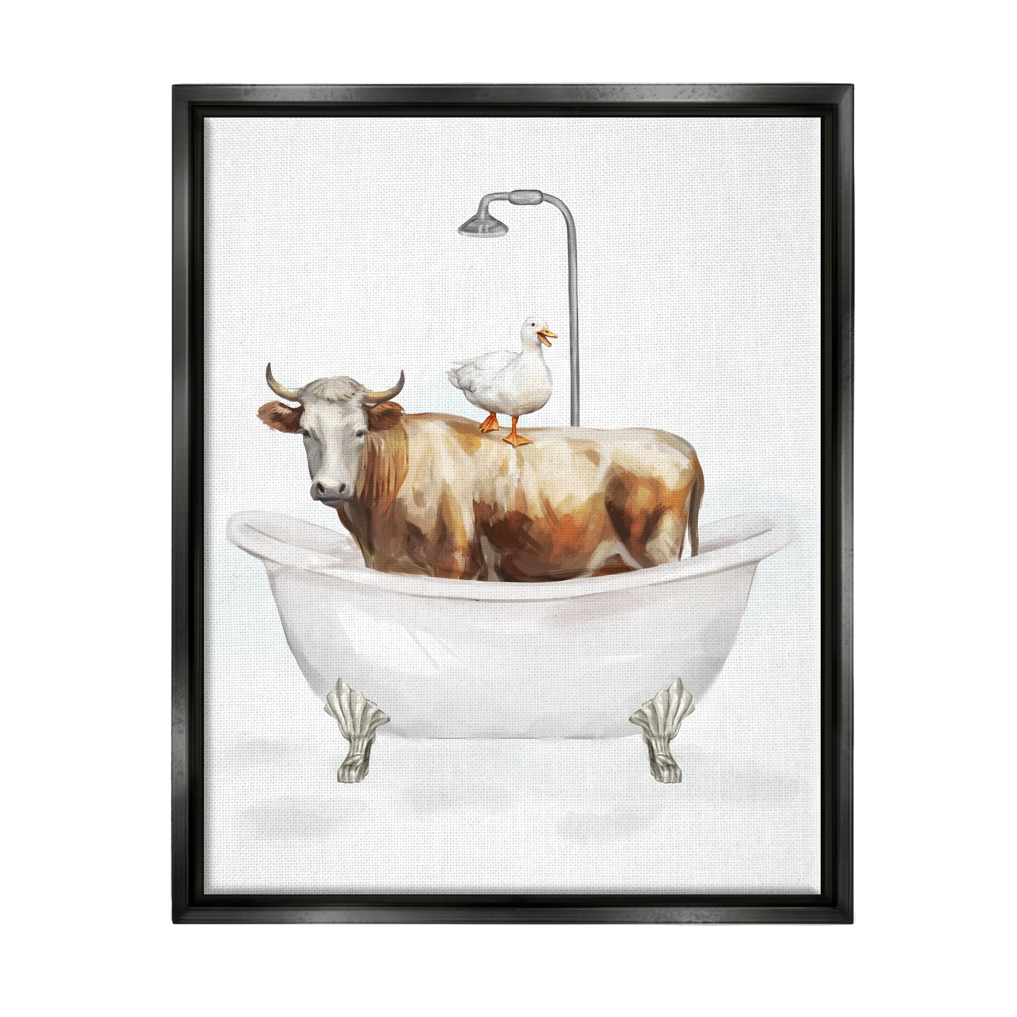 Stupell Farm Animals Bathtub Framed Floater Canvas Wall Art Design by Ziwei Li
