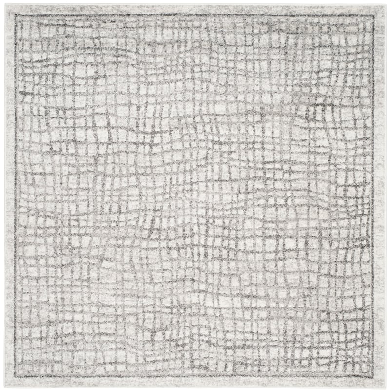 SAFAVIEH Adirondack Abstract Grid Distressed Rug - 6' x 6' Square - Silver/Ivory
