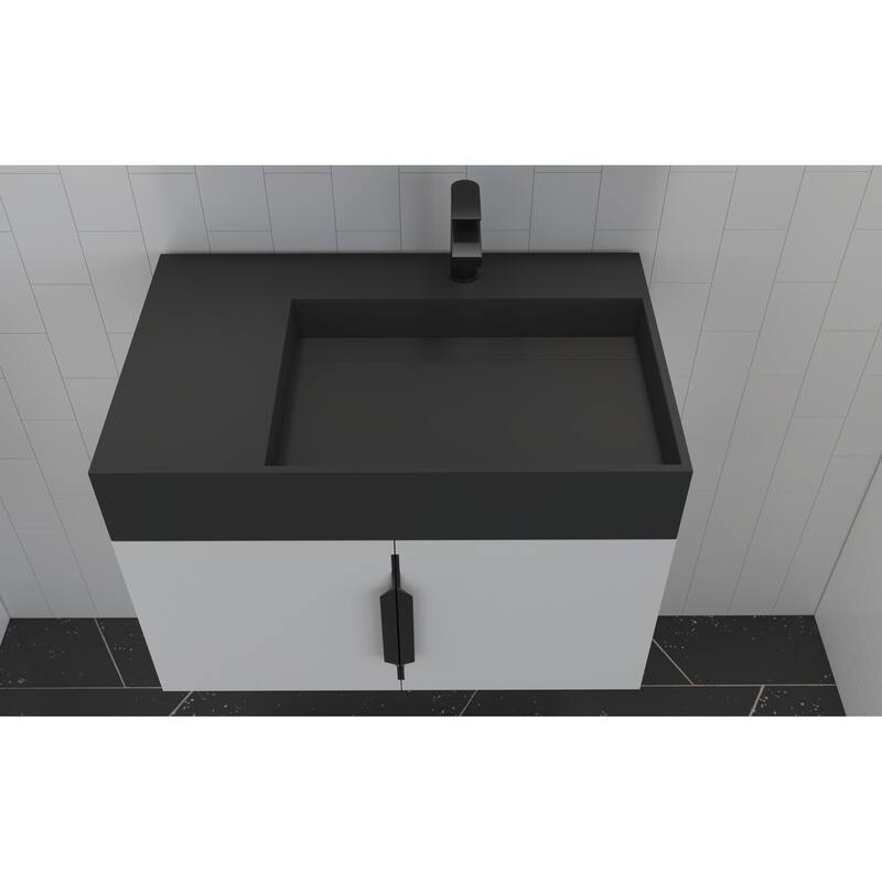 Amazon 30" Wall Mounted Bathroom Right Basin Vanity Set w/ Black Top