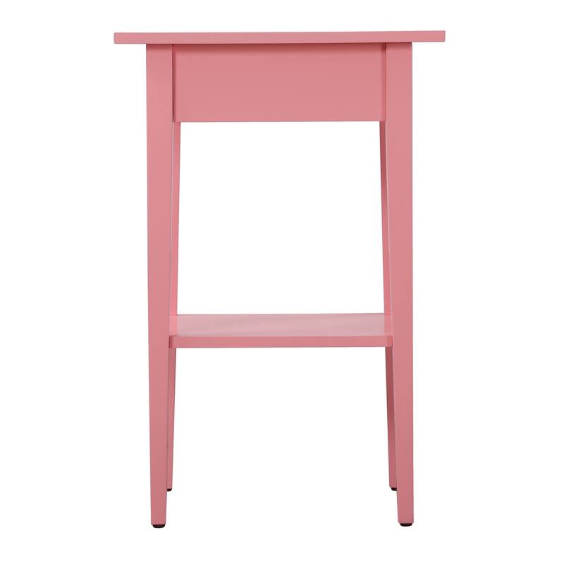 1-Drawer Pink Nightstand with Open Shelf, 28 Inch Easy Assembly Wood Bedside Table for Bedroom Storage