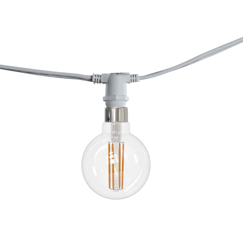 Bulbrite 25 ft Indoor/Outdoor 15-Socket (E12) Decorative String Light Kit, White - Clear LED Globe (G16) Bulbs, 40 Watt Equivalent