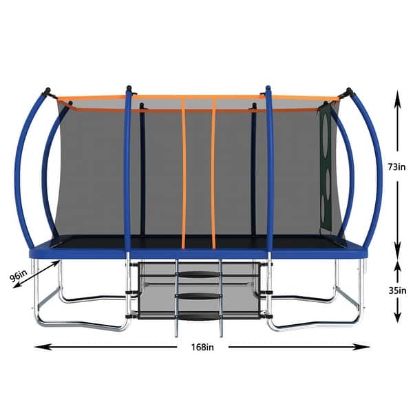 dimension image slide 2 of 4, 14 ft. Rectangular Outdoor Trampoline with Safety Enclosure Net