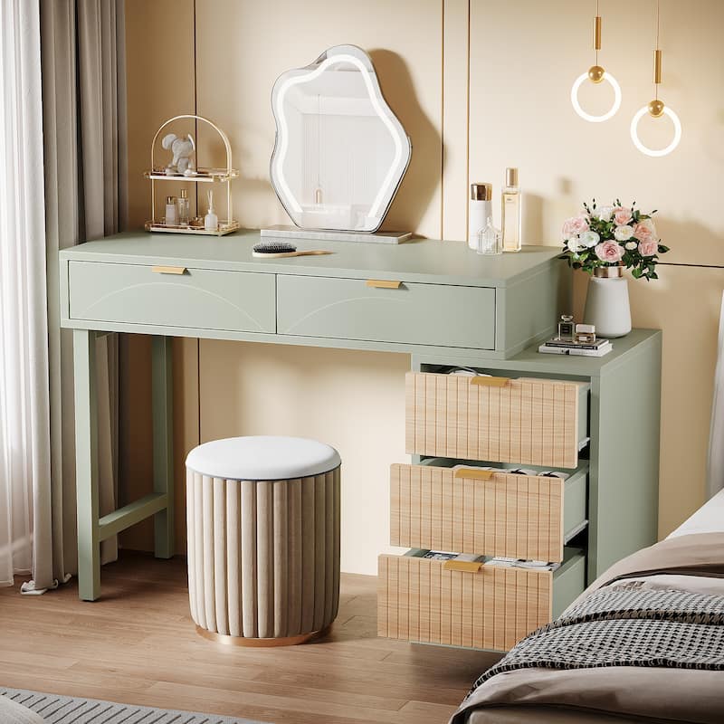 Modern Wood Makeup Vanity Desk Table with 5 Storage Drawers