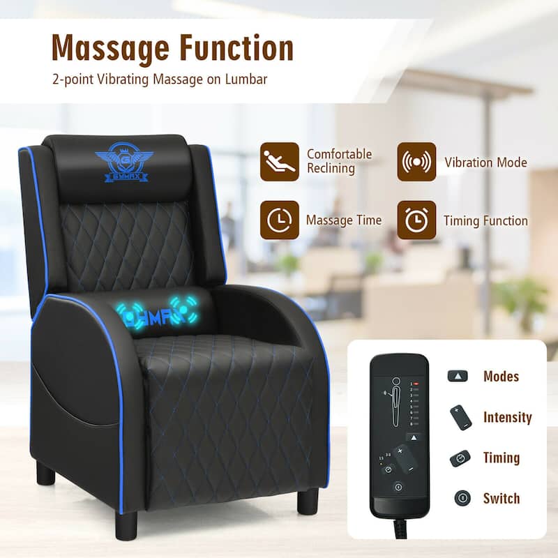 Gymax Massage Gaming Recliner Chair Leather Single Sofa Home Theater - 24.5'' x 35'' x 43''
