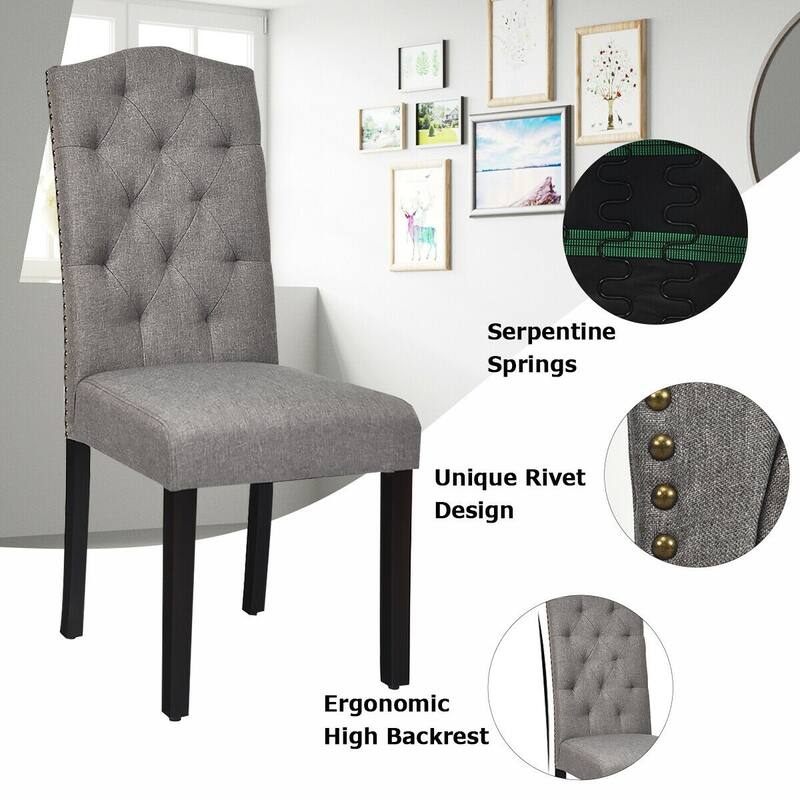 Gymax Set of 4 Tufted Dining Chair Upholstered w/ Nailhead Trim & - See Details
