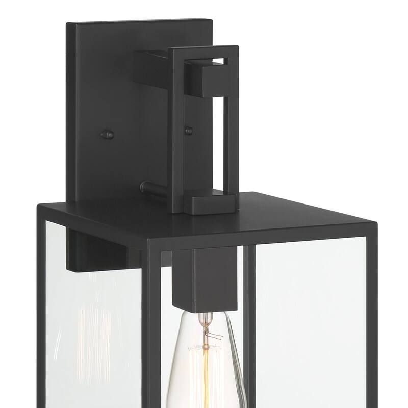 Preston 14.75 in. 1-Light Matte Black Modern Outdoor Wall Lantern with Clear Glass Shade