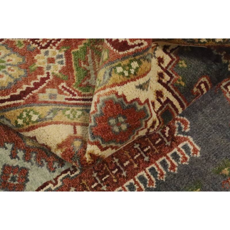 Hand Knotted Oriental 100% Wool Carpet Traditional Geometric Greys & Charcoal Viss Area Rug - 8' 11'' X 5' 11''