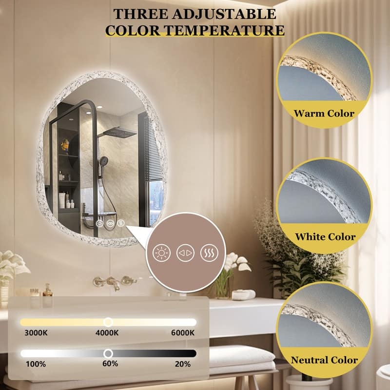 28 x 35 Inch LED Bathroom Vanity Mirror with Lights for Wall, Anti Fog Mirror for Bathroom, 3 Colors and Dimmable Light