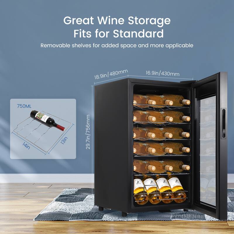 Wine Cooler Refrigerator 24 Bottles Compressor Freestanding Beverage Digital Temperature Control Full Glass Door
