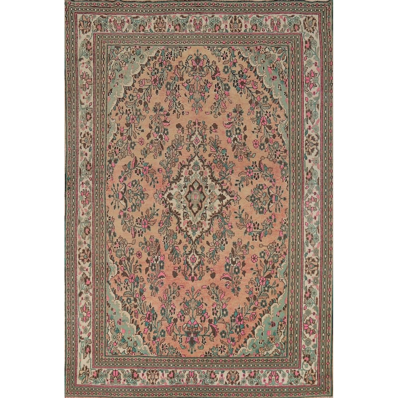 Floral Medallion Hamedan Persian Area Rug Handmade Wool Carpet - 6'8"x 9'8"