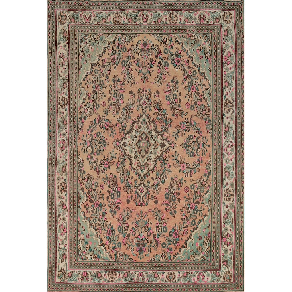 Floral Medallion Hamedan Persian Area Rug Handmade Wool Carpet - 6'8"x 9'8"
