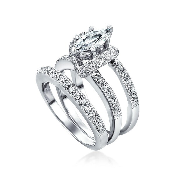 Sterling Silver CZ Marquise Anniversary Wedding Band Cubic Zirconias