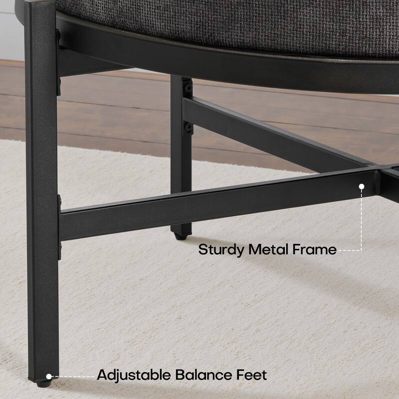 Chenille Fabric Round Ottoman, Coffee Table Bench with Metal Legs