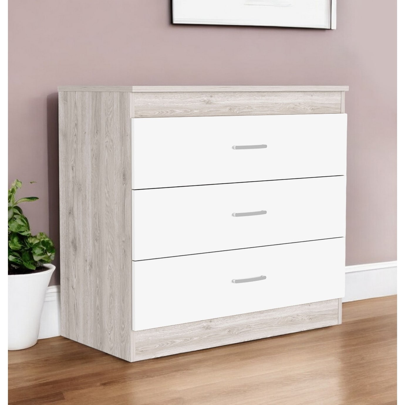 HomeRoots 32" White and Gray Three Drawer Dresser