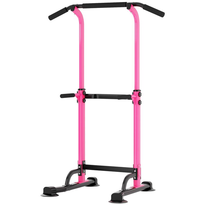 Adjustable Height Power Tower Pull Up Bar Station Home Gym Workout Equipment - Black/Pink