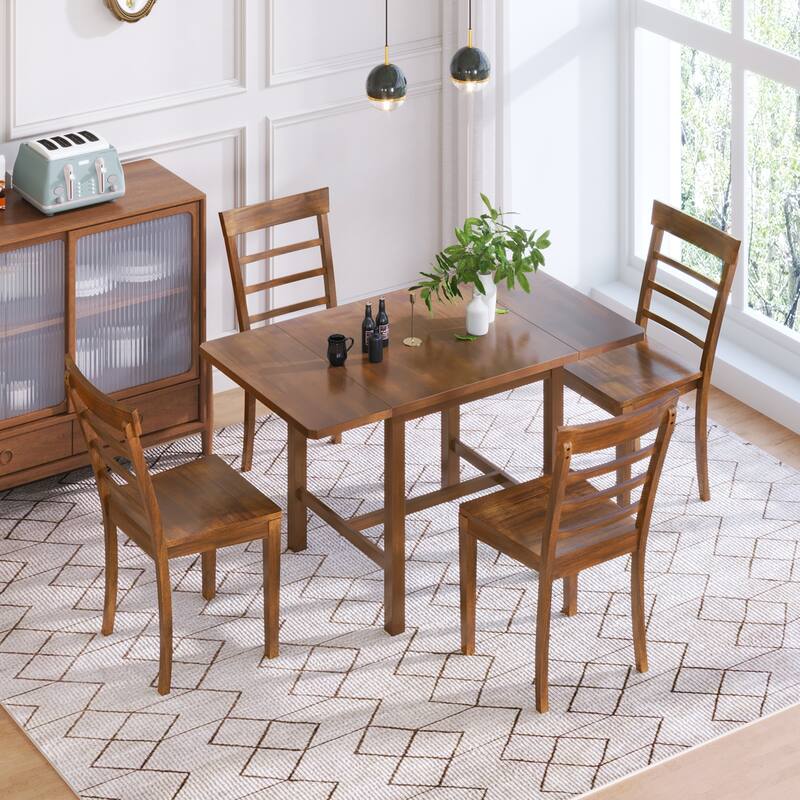 5Piece Wood Square Drop Leaf Breakfast Nook Extendable Dining Table