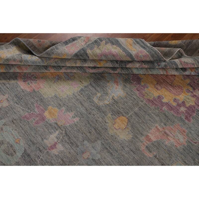 All-Over Gray Oushak Vegetable Dye Large Area Rug Handmade Wool Carpet - 10'1"x 13'8"