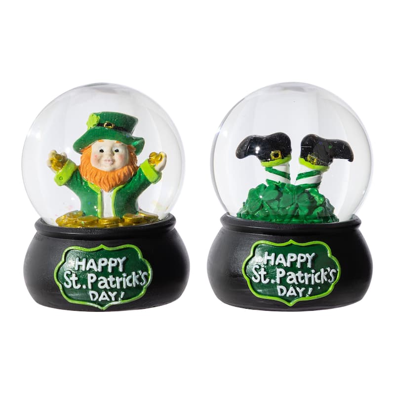 Glitzhome 3.5"H Set of 2 65mm St.Patrick's Resin Leprechaun Waterglobes