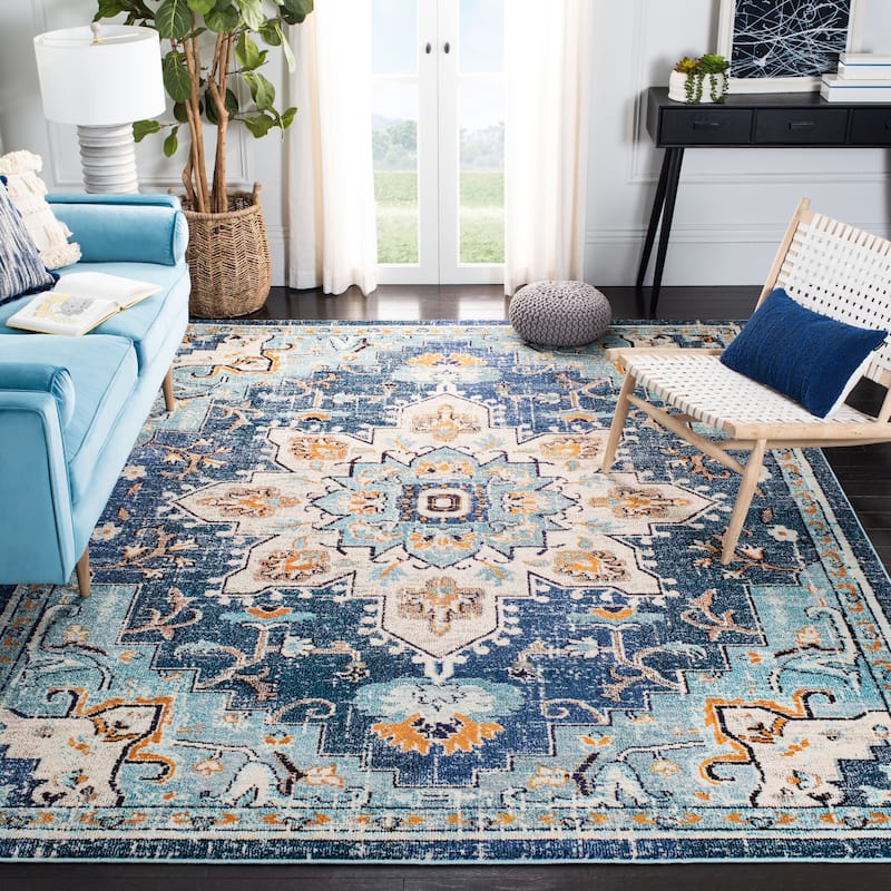 SAFAVIEH Madison Diederike Boho Medallion Distressed Rug - 10' x 14' - Blue/Light Blue - Rectangle