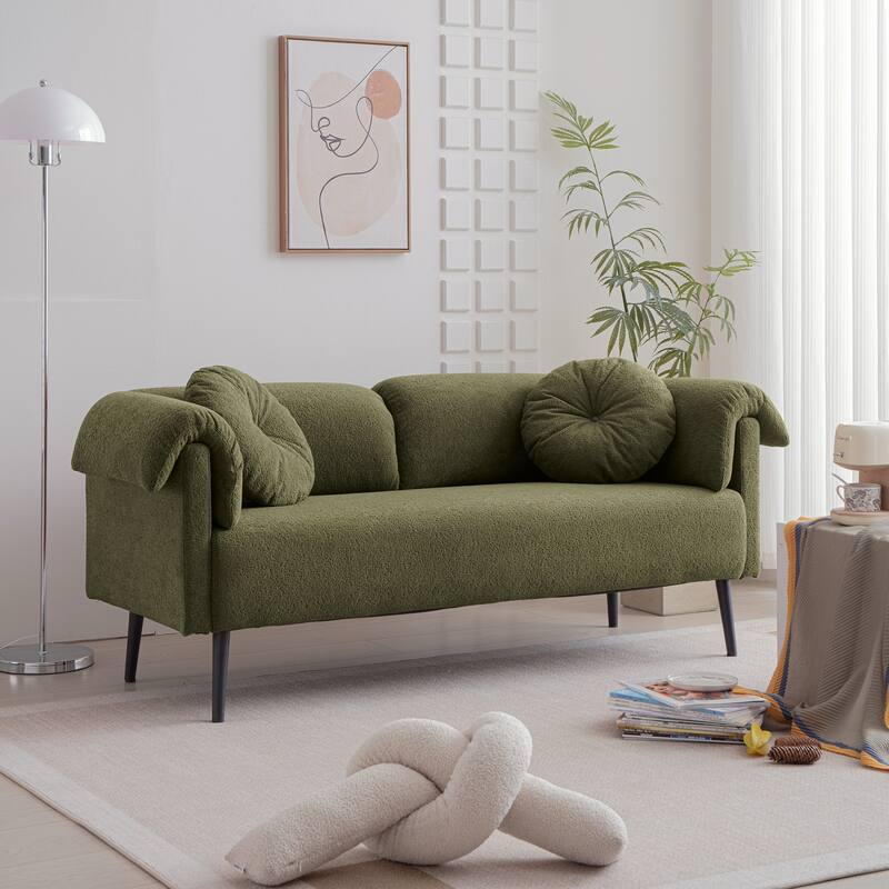 Chic Lamb Wool Sofa - Compact with Decorative Pillows