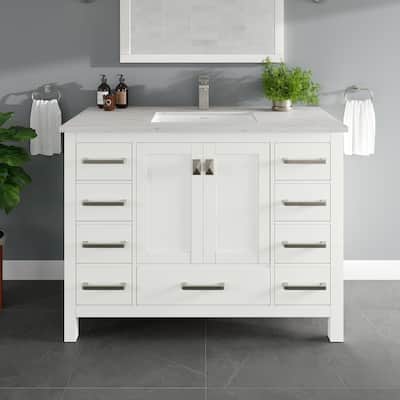 Eviva London 42"W x 18"D White Bathroom Vanity with Carrara Quartz Countertop and Undermount Porcelain Sink - 42"