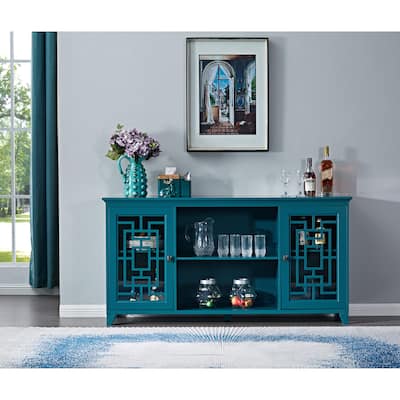 60" Sideboard Buffet Table with 2 Doors, Storage Cabinet with Adjustable Shelves for Living Room, Teal Blue