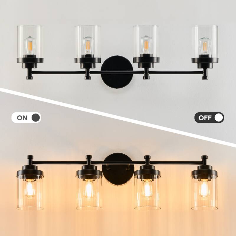 Modern Dimmable Vanity Light with Clear Ribbed Glass Shades E26 Sockets