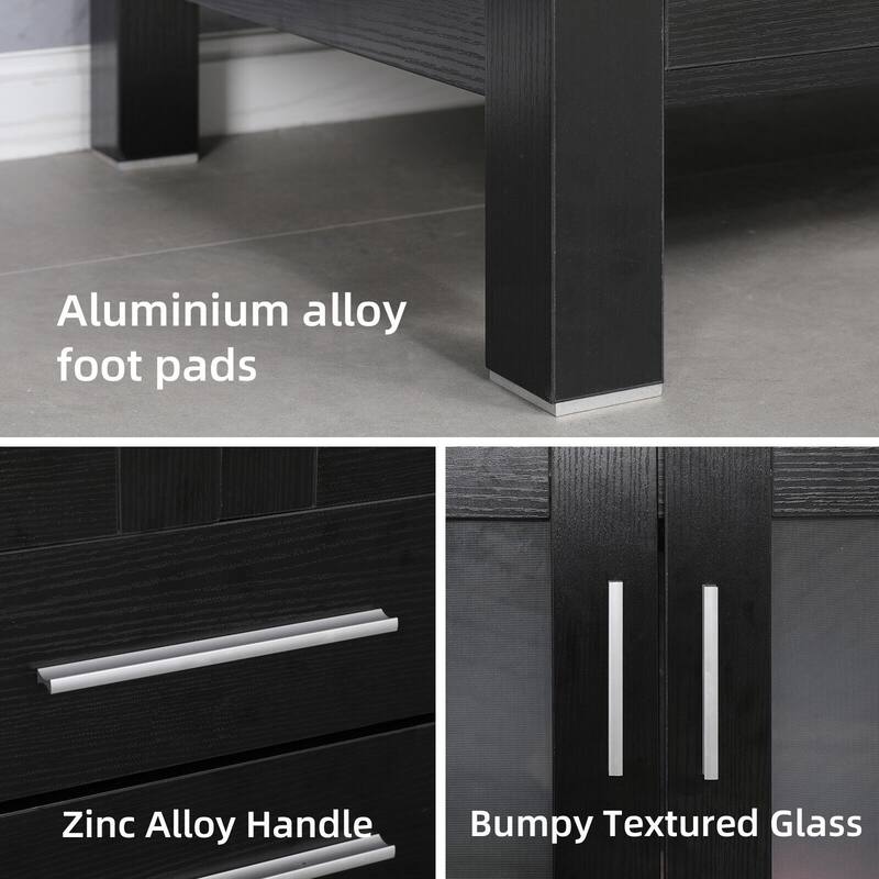 72" Bathroom Vanity Set Glass Ceramic Vessel Sink Side Cabinet Combo