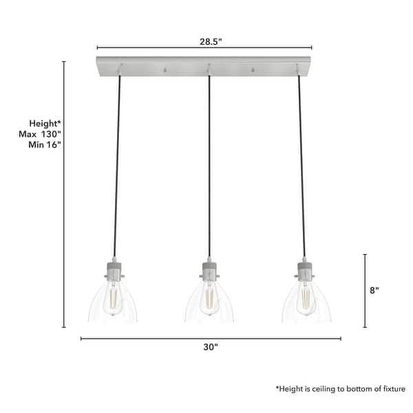 dimension image slide 0 of 2, Hunter Van Nuys 3-Light Linear Cluster Pendant - Kitchen Island, Dining Room - Vintage, Industrial, Contemporary