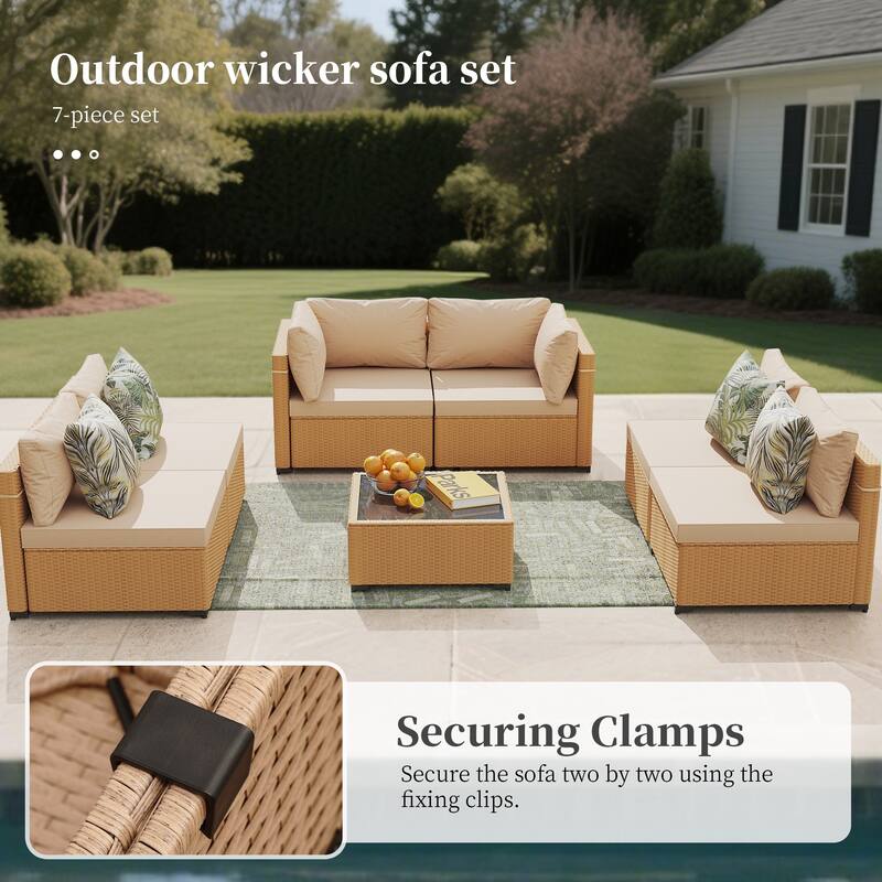 UPHA 7-Piece Wicker Outdoor Seating Group with Cushions