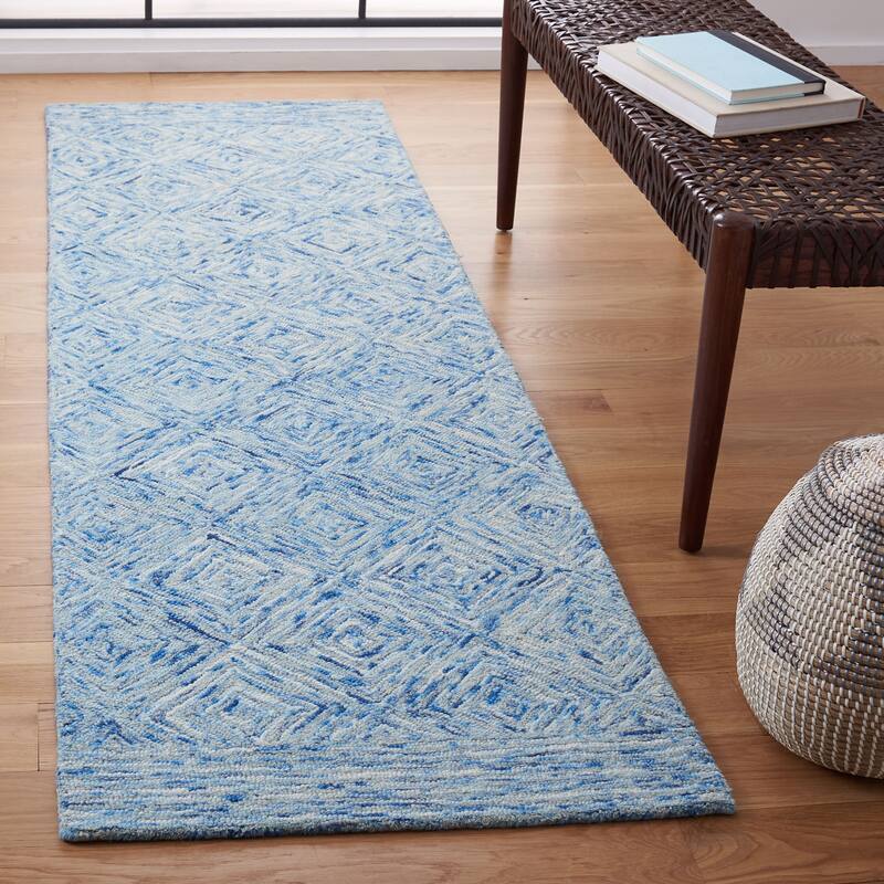 SAFAVIEH Handmade Ikat Alheidis Wool Rug - 2'3" x 8' Runner - Blue