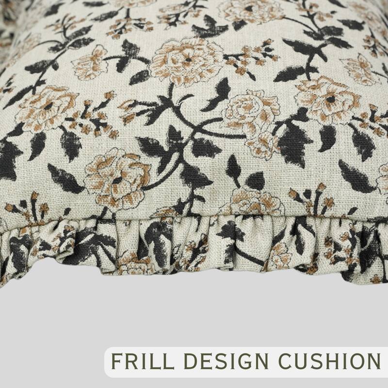 Fabdivine Heavy Linen Floral Ruffled Both Side Cushion Cover Home Décor Accent