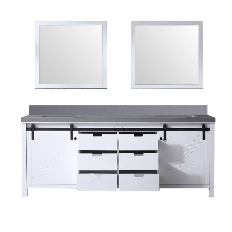 Marsyas 84 in W x 22 in D White Double Bath Vanity, Grey Quartz Countertop and 34 in Mirrors